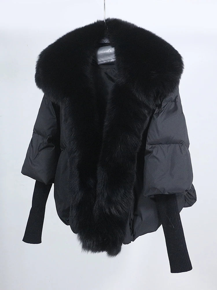 OFTUBY 2023 White Duck Down Jacket Winter Women Warm Loose Coat Natural Real Fox Fur Collar Thick Luxury Outerwear New Fashion