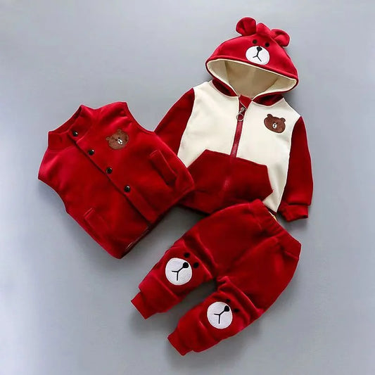 Boys Girls Padded Sets New Autumn Winter Children's Suits Kids Hooded Jackets+Pants 3Pcs Outfits Baby Spring Cartoon Clothing