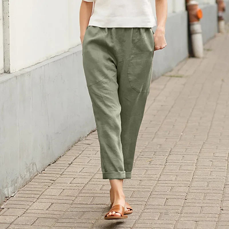 Spring Autumn Ladies Casual Cotton Linen Loose Slim Straight Leg Harem Pants Large Size Nine Points Seven Points Five Points