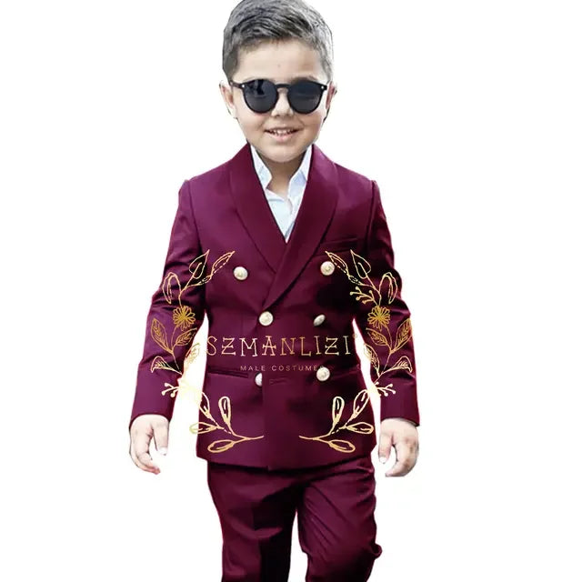 Suit For Boys Wedding Tuxedo 2 Piece Double Breasted Blazer Pants Suit Shawl Lapel Formal Jacket Customized 3-16 years old