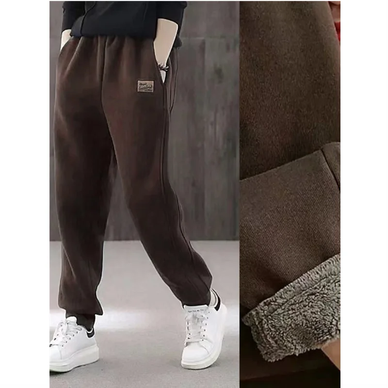 Winter Thick Warm Trousers Casual Sports Pants for Women High Waist Lamb's Wool Harem Pants with Fleece Cuffed Joggers 4XL