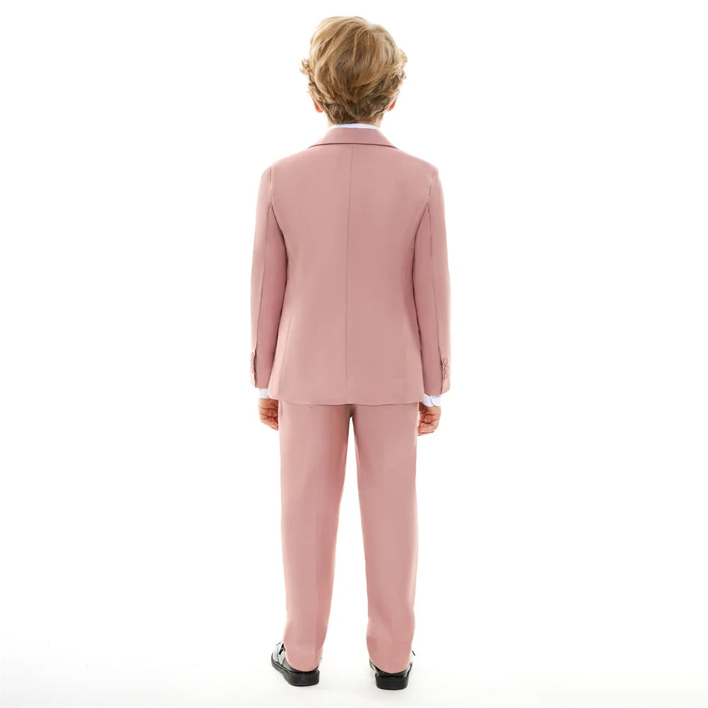 Chic Solid Notch Lapel Boy's Suit Soft Blush For Boys 4-Piece Suit Modern Formal Ring Boys Includes Blazer Vest Pants