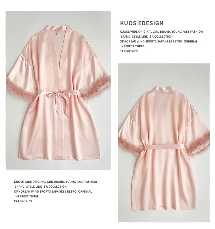 Wedding Bride Robe Morning Gown Elegant Feather Female Kimono Bathrobe Gown Sexy Rayon Summer New Sleepwear Nightwear Lingerie