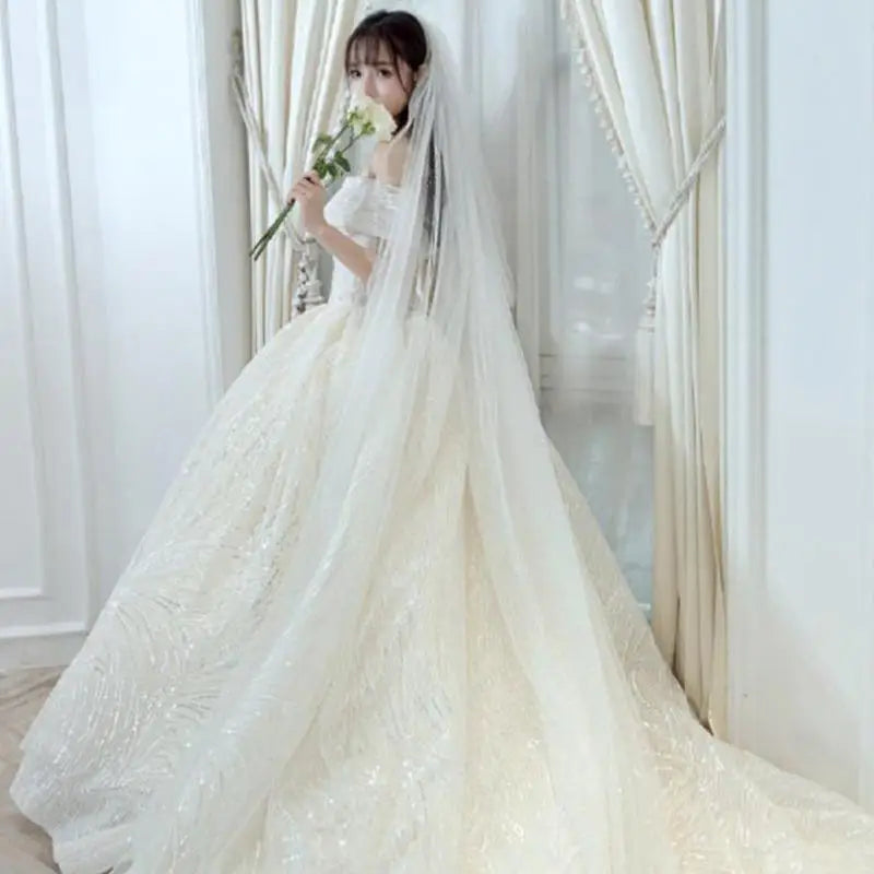 Ezkuntza Luxury Shiny Wedding Dress Sweetheart Bridal Gown Off The Shoulder Vestido De Noiva Robe De Mariee Customized