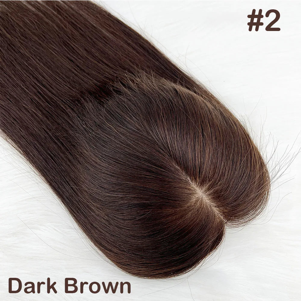 Human Hair Topper Silk Top Remy European Hair Straight Silk Base Full Hand tied Soft Breathable Hair Piece Clips for Women