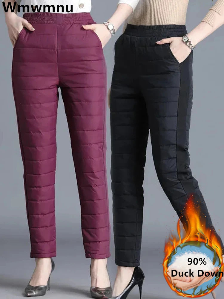 Winter 90% Duck Down Thicken Harem Pants Mom Casual High Waist Warm Pantalones Loose Windproof Straight Spodnie New Trousers