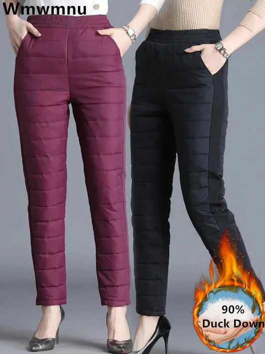 Winter 90% Duck Down Thicken Harem Pants Mom Casual High Waist Warm Pantalones Loose Windproof Straight Spodnie New Trousers