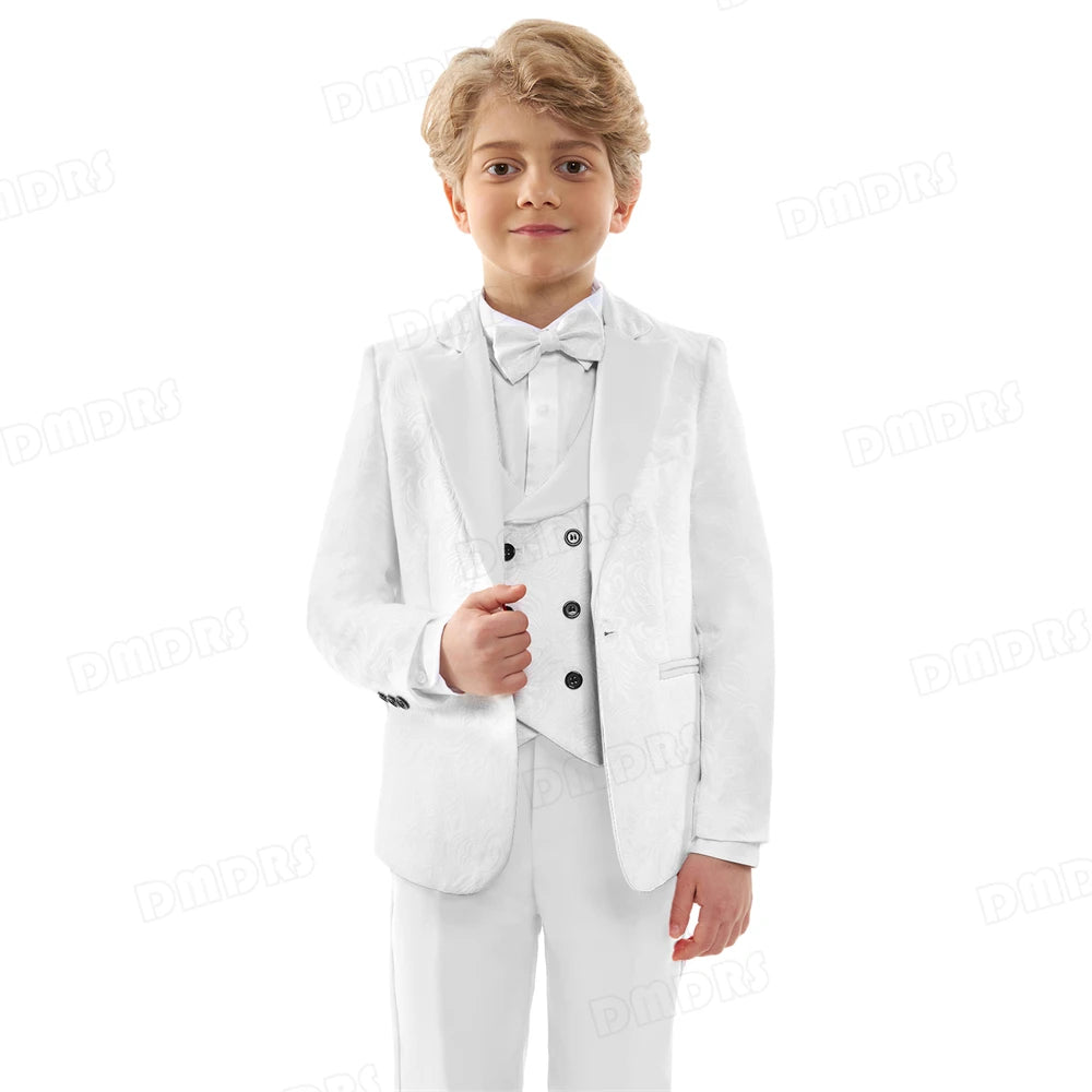 Jacquard Suit for Kids 3-14 Yrs, Wedding Suit for Boys, Pasilsey 4-Pieces Suit Set Children Communion Tuxedo Formal Suits