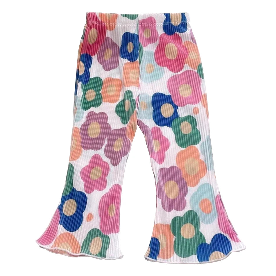 Elegant Playful Girls Floral Polka Dot Flared Pants Summer Autumn Outdoor Casual Bottoms Children Kids Cartoon Fashion Capris