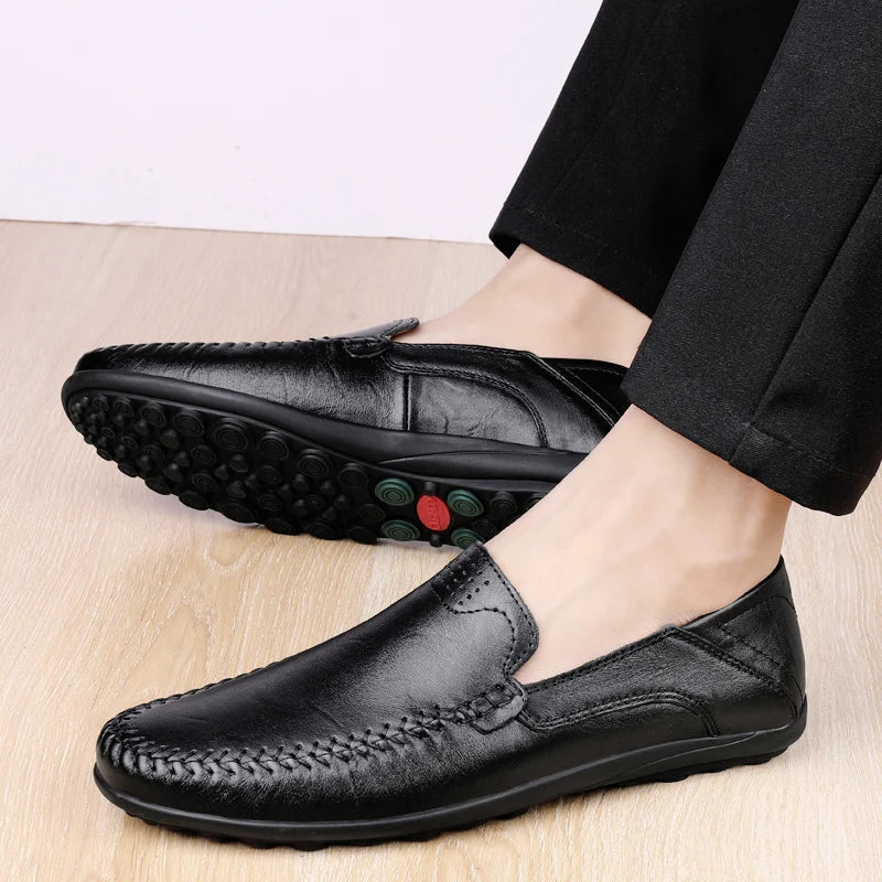 CLOHOO Men's Stitching None Slip Genuine Leather Shoes Handmade Loafer Business Wedding Plus Size Formal Casual Shoes for Men