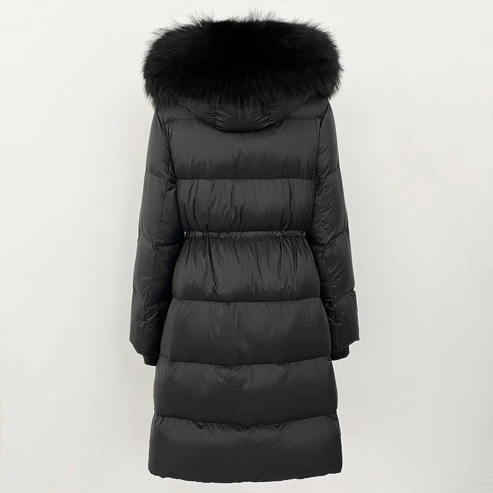 2024 Winter New  Casual Fashion Slim Warm Jacket Female White Duck Down Real Fox Fur Real Raccoon Fur Long Hooded Coat Women