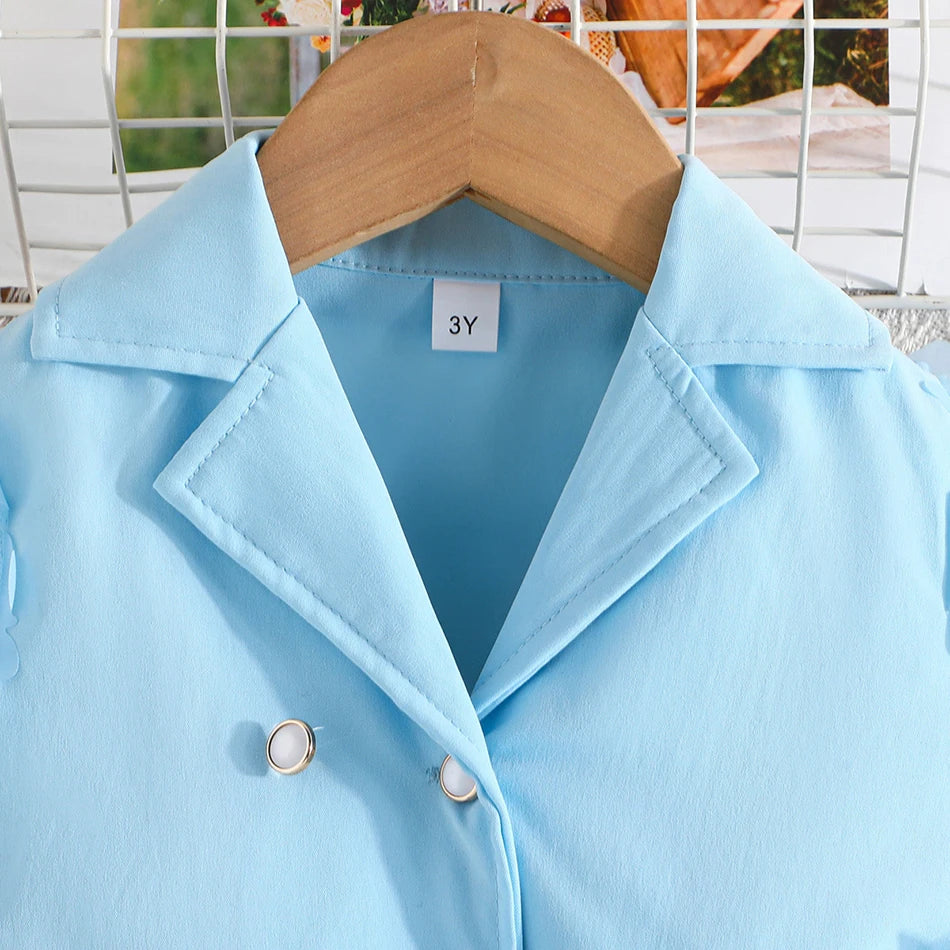 Children Clothing Stylish Girls Kids Autumn Winter Long Sleeve Bow-Tie Mesh-Sleeved Suit Pant Set Everyday Wear Children Sets