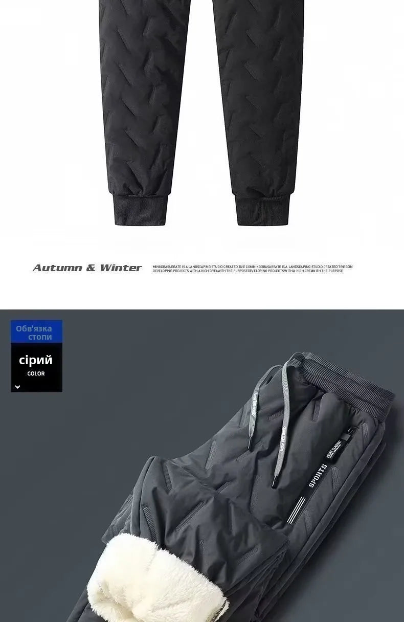 Men's Winter Thiened Fce Lined down Cotton Pants Casual Snowy Work Trousers Warm Lamb Velvet Long Pants Faion Urban Sle