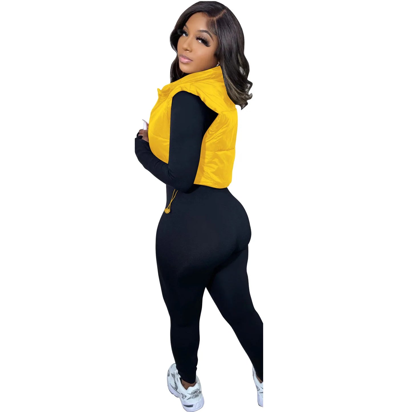 Women's Winter Vest Fashion Faux Leather Padded Jacket Coat Vintage PU Black And White Female Short Waistcoat Chic Clothes Tops