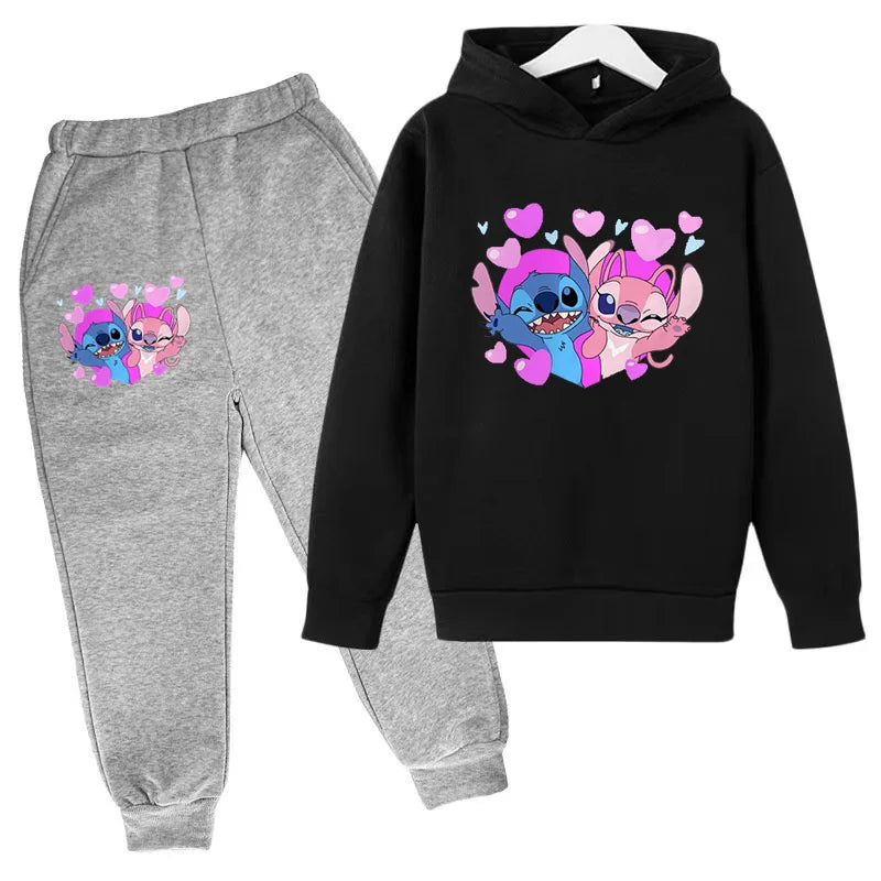 New Cute Stitch Hoodies Sweatshirts Girls Clothes Children's Clothing Sets Child Girl Tops+Pants 2 Pcs Suits Boys Tracksuits Set