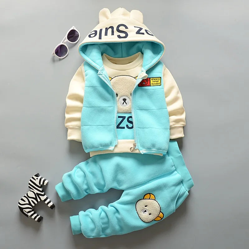 Boys Girls Padded Sets New Autumn Winter Children's Suits Kids Hooded Jackets+Pants 3Pcs Outfits Baby Spring Cartoon Clothing