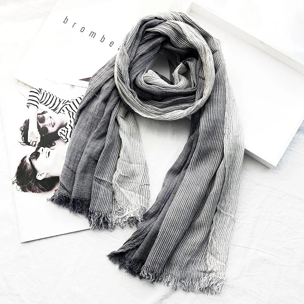 Cotton Linen Striped Scarf for Men Autumn Winter Men's Scarves Soft Warm Neckerchief Male Accessories Bufandas Shawls