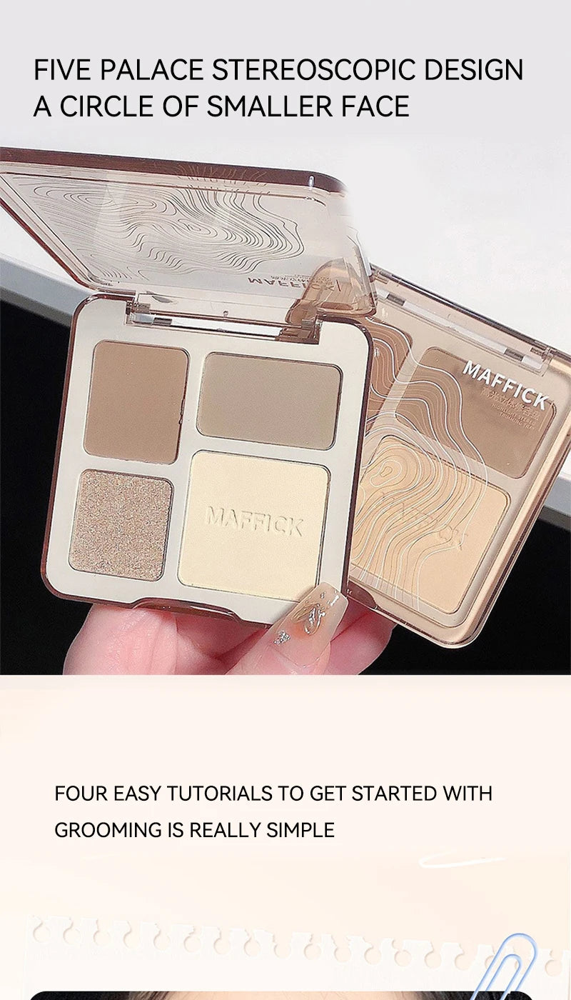 MAFFICK 4-Color Contour Palette:Matte Brightener, and Shimmer Highlight-Versatile Multi-Use Palette for Eye Shadow, Contouring,