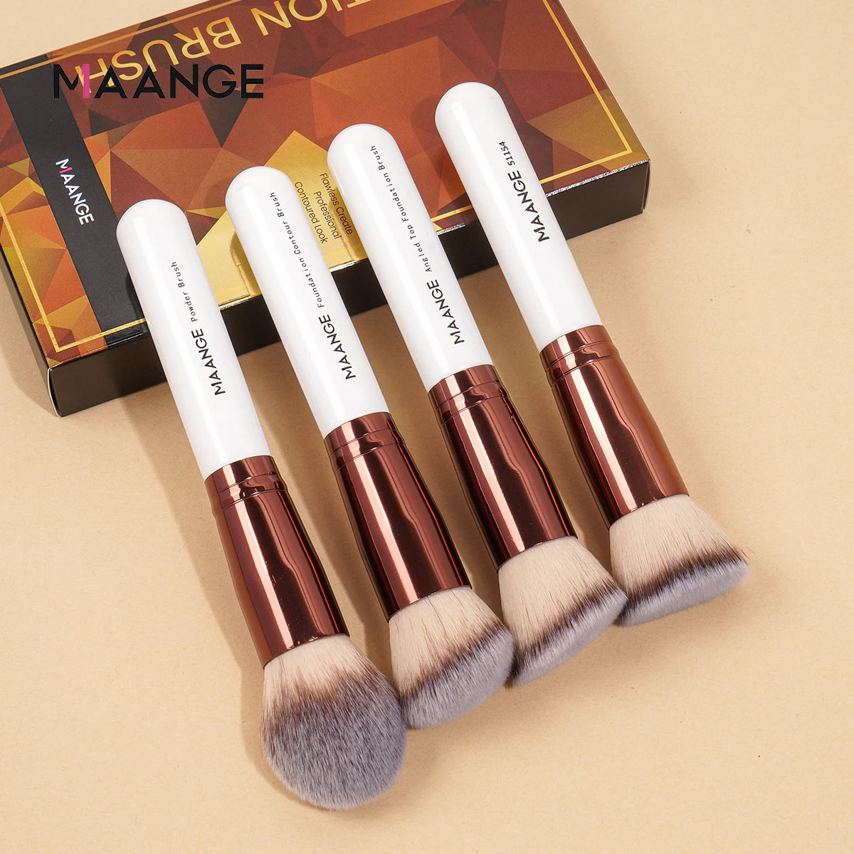 MAANGE 4Pcs Makeup Brushes with Case Foundation Concealer Powder Makeup Brush Soft Dense Bristles Big Cosmetic Brushes Beauty