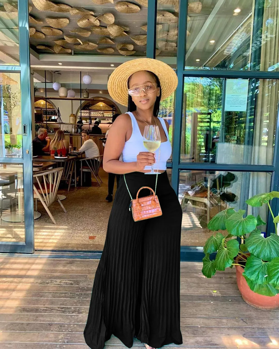 CM.YAYA Elegant Wide Leg Straight High Waist Pleated Pants  Women 2022 Summer New Beach Holiday Boho Trousers