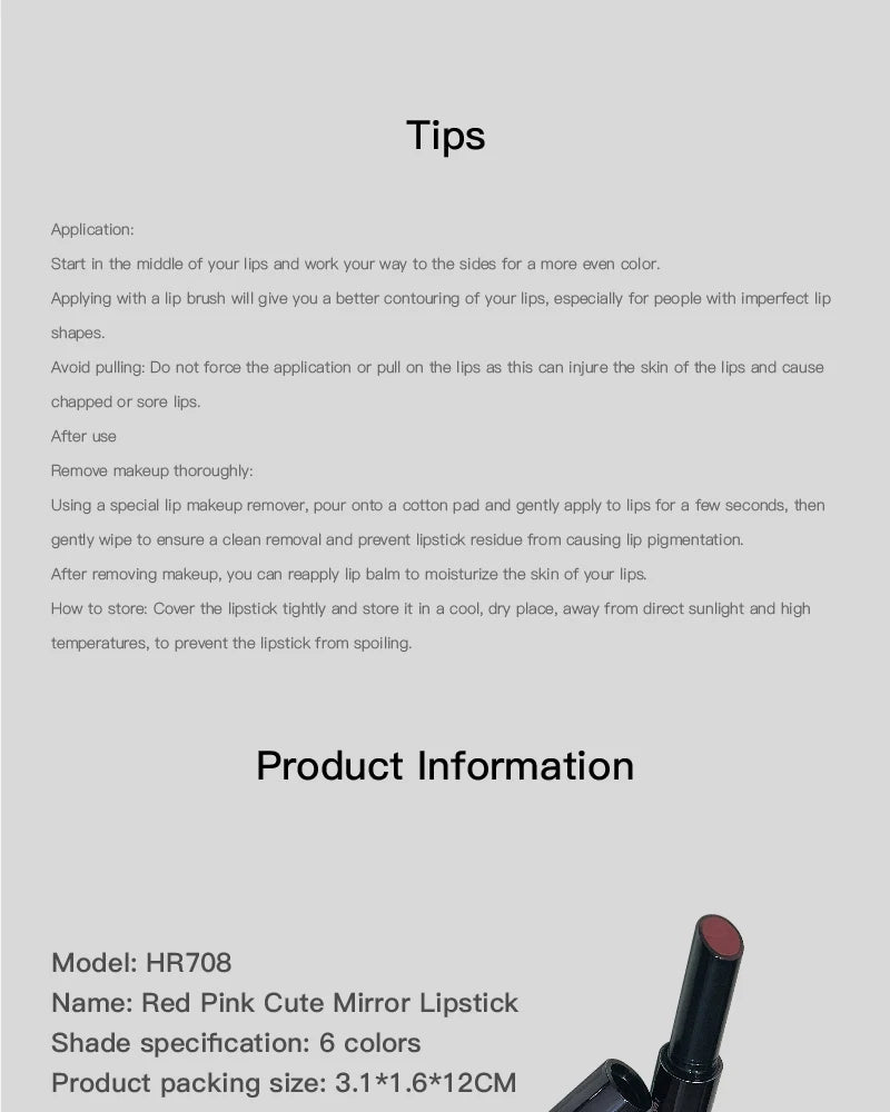 Mirror Lipstick Has A Smooth Texture Rich Color And Film Forming That Won't Dry Out Or Get Stuck Moisturizing And Pouty Lips