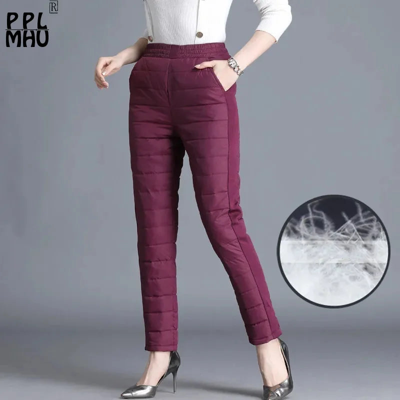 Winter 90% Duck Down Thicken Harem Pants Mom Casual High Waist Warm Pantalones Loose Windproof Straight Spodnie New Trousers