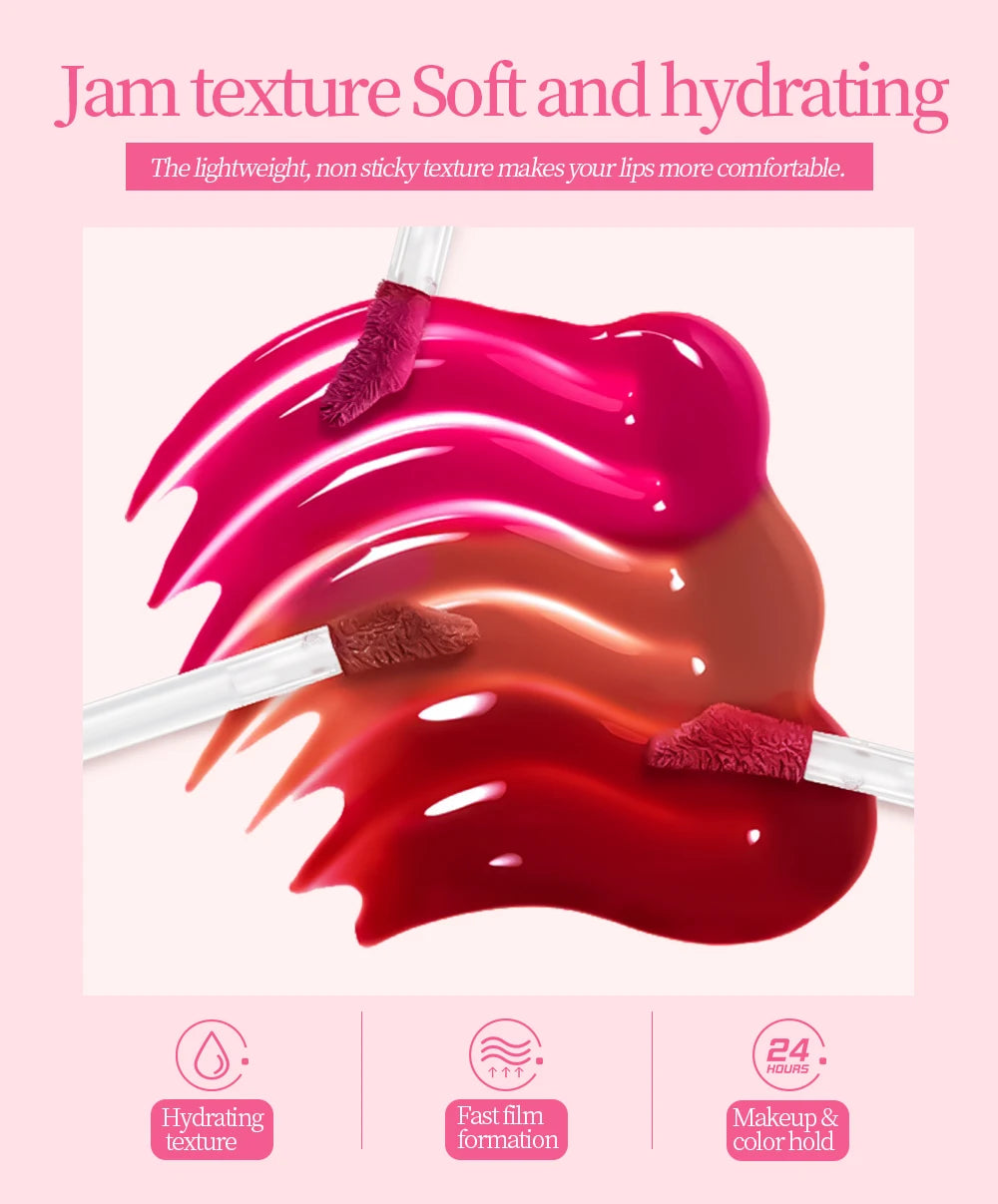 QIBEST Mirror Lip Glaze Water Lipgloss Sexy Red Lip Tint Liquid Lipstick Long-lasting Moisturizing Natural Beauty Lips Cosmetics