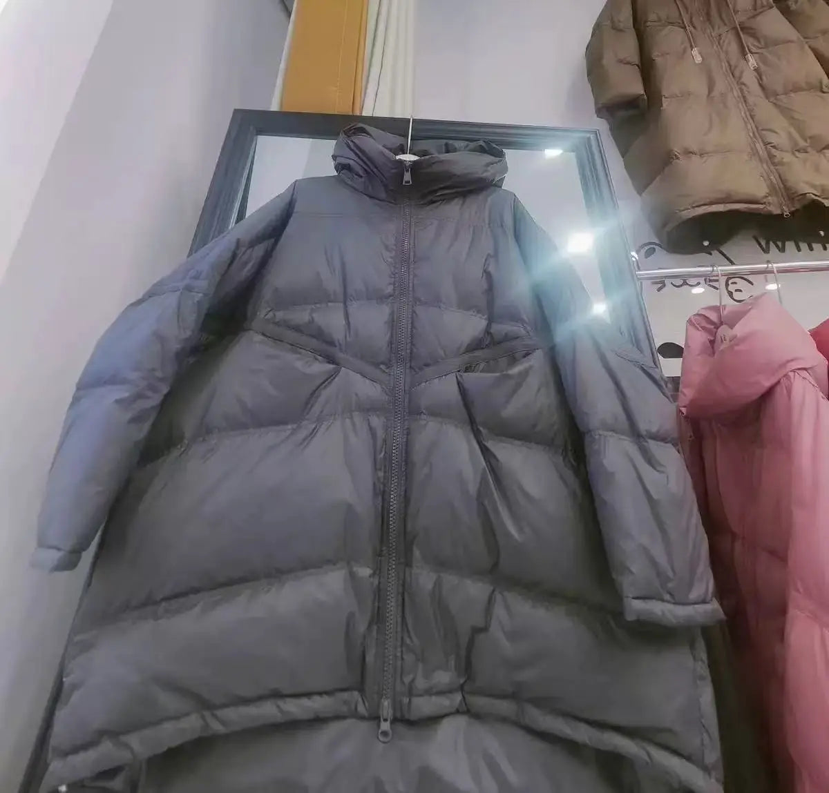 New Winter Jacket Women Parkas Hooded Coat Korean Drawstring Zipper Loose Coat Pockets Thicken Warm Casual Coats Trend A49