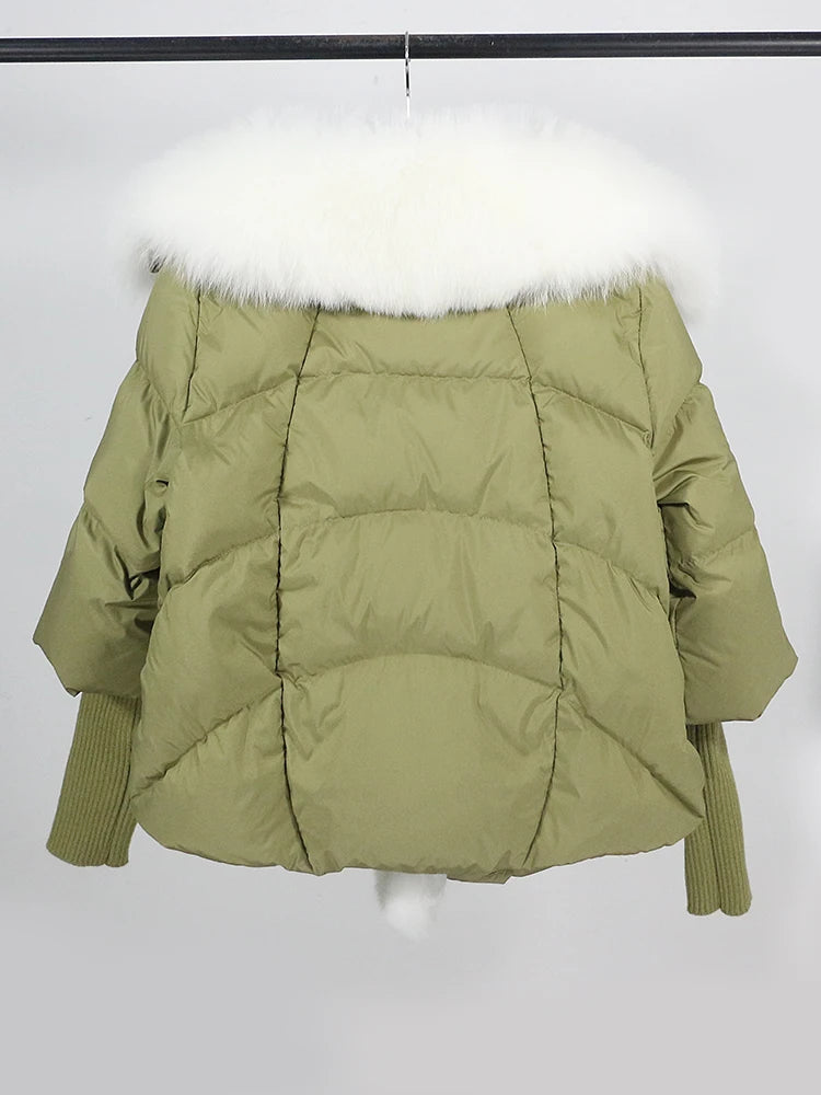 OFTUBY 2023 White Duck Down Jacket Winter Women Warm Loose Coat Natural Real Fox Fur Collar Thick Luxury Outerwear New Fashion