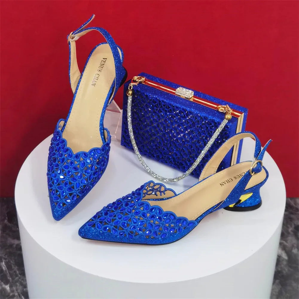 Ladies Italian High Heel and Bag Set Golden Color Italian Shoe with Matching Bag Set 2024 Nigerian Shoes and Bag Set for Party