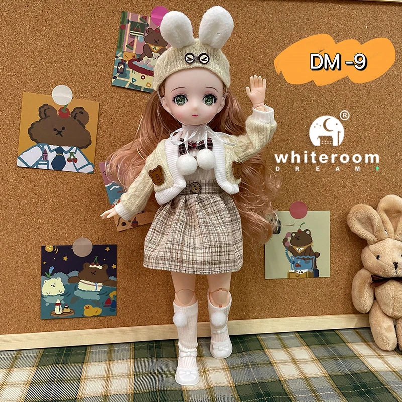 New 30cm BJD Doll High Beauty Asian Girl Toy For Chilren Retro Classic Wedding Dress Lolita Noble Rabbit Holiday Birthday Gift
