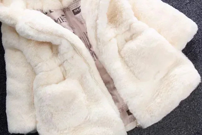 Winter Girl's Coat Furry New Hooded Bear Solid Color Long-sleeved Coat Thick Warm Cute Girls All Fashion Shawl