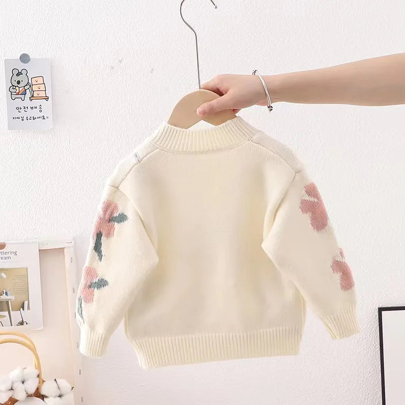 2-7 year old children's clothing autumn winter new girl cute little flower baby knitted pullover children's sweater base shirt