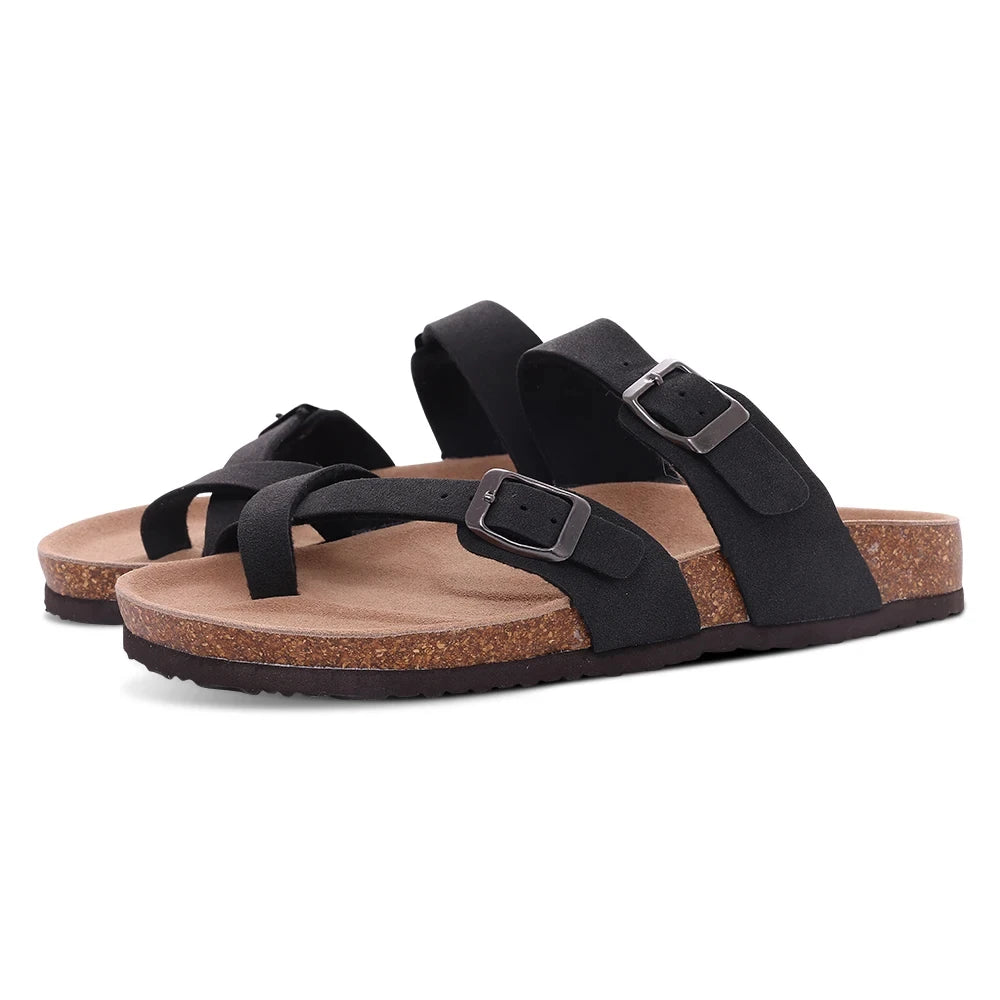 Kidmi New Fashion Women's Sandals Summer Cork Clogs Sandals Classic Women Mules Soft Suede Beach Slides With Adjustable Buckle