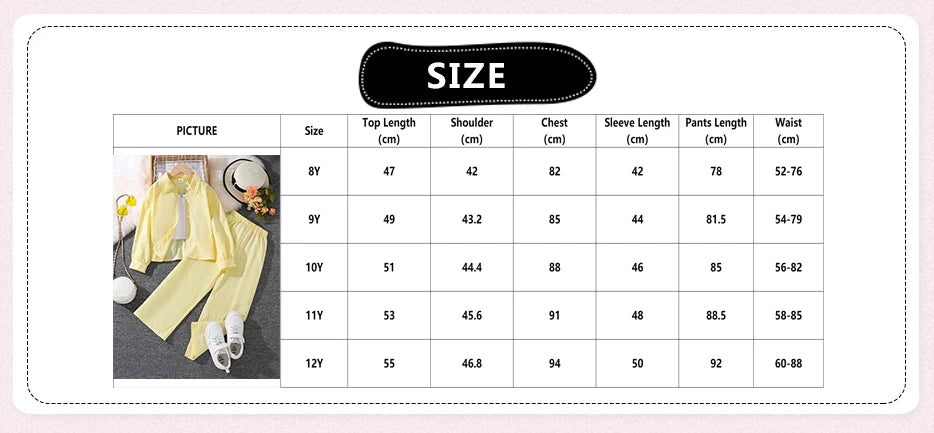 Spring Hot Sale Kids Outfit 4-12 Years Girls Striped Long Sleeve Chemise + Casual Loose Straight Leg Pants Shirt Suit 2Pcs Set