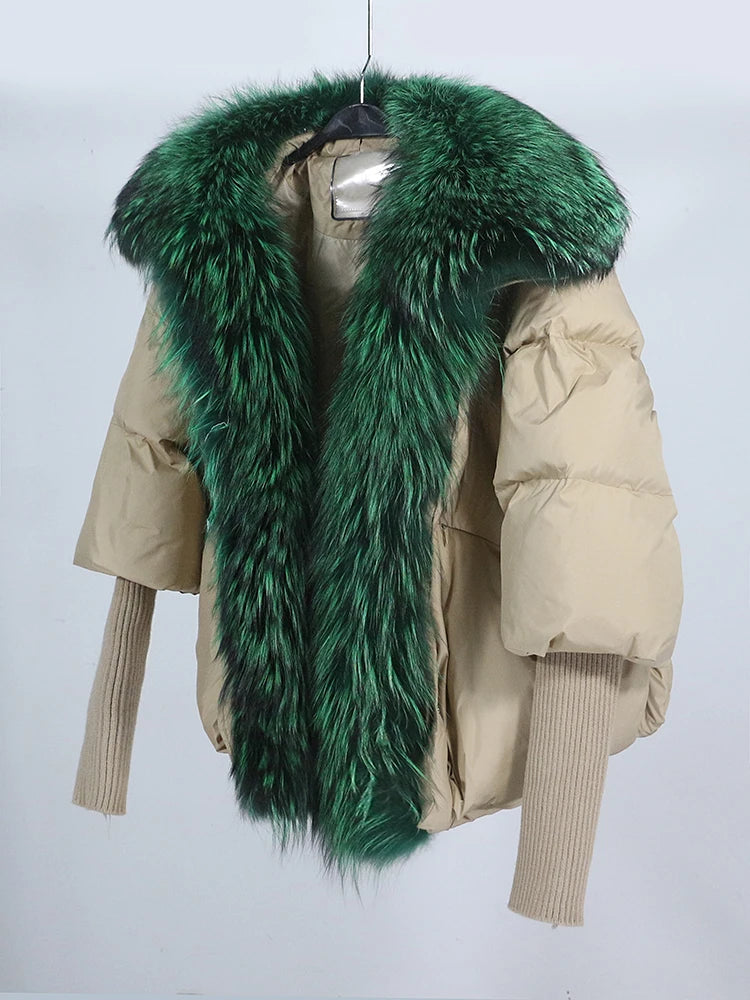 OFTUBY 2023 White Duck Down Jacket Winter Women Warm Loose Coat Natural Real Fox Fur Collar Thick Luxury Outerwear New Fashion