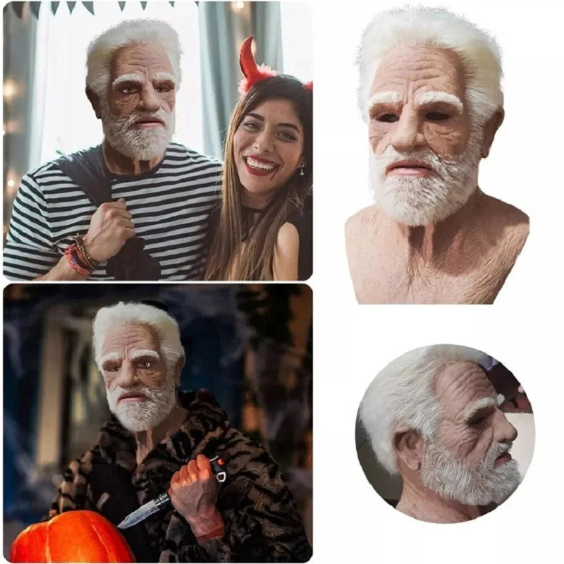 Mr máscara branca halloween novo homem velho careca chapelaria real cosplay adereços fotografia acessórios