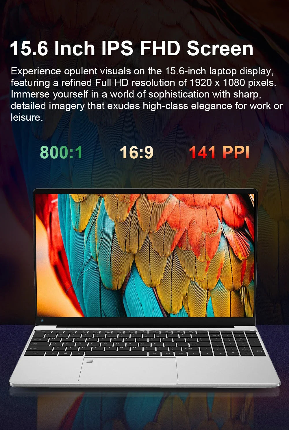 15.6" Laptop Computer Intel Celeron N4000 Notebook PC Fingerprint Unlock Windows 11 Pro 16GB DDR4 512GB 1TB SSD HD 1080P Laptops