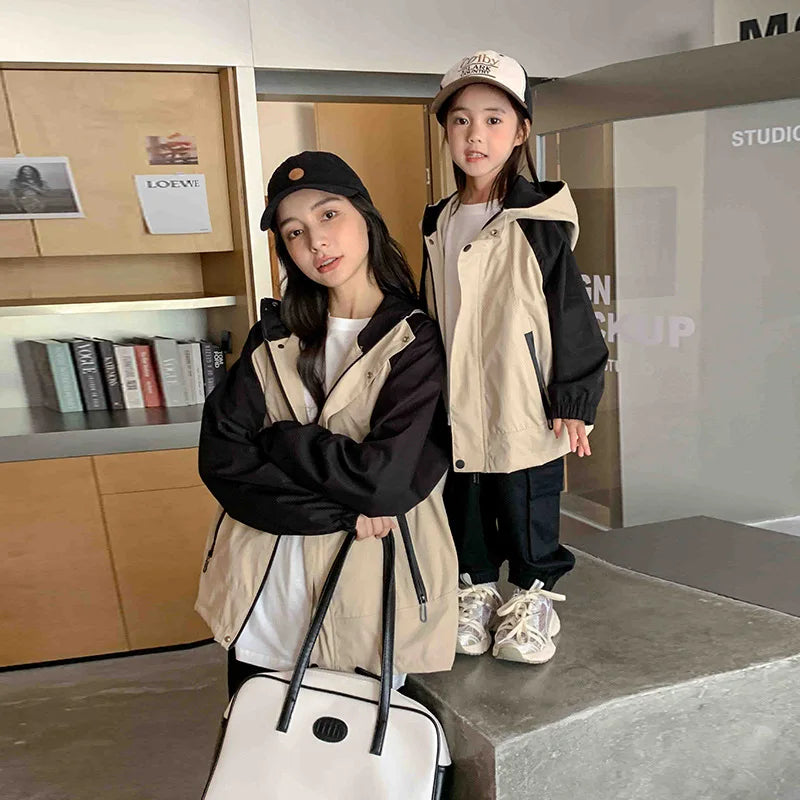 Autumn 2024 New Famliy Outdoor Clothes Fashion Korean Style Dad Mom and Daughter Son Matching Tops Zip Jacket Cargo Pants Outfit