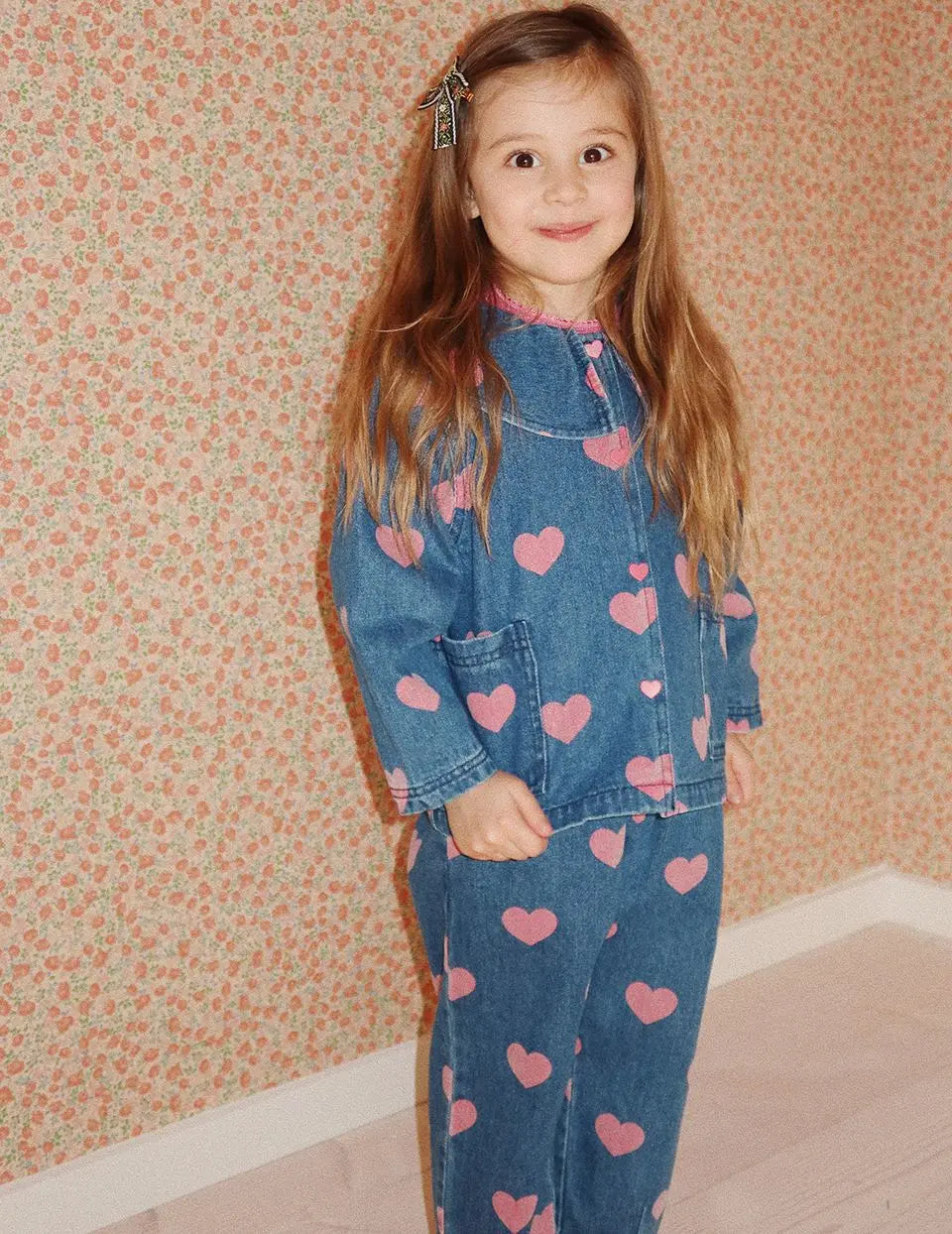 Spot 24 autumn/winter children's denim jacket pants set girls' denim overalls white shirt