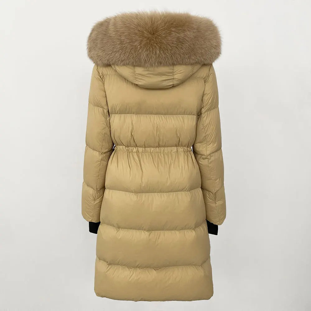 2024 Winter New  Casual Fashion Slim Warm Jacket Female White Duck Down Real Fox Fur Real Raccoon Fur Long Hooded Coat Women