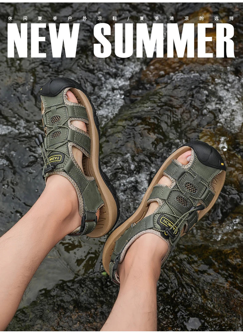 Leather Men Sandals Summer Shoes 2023 New Plus Size Mens Sandals Fashion Casual Outdoor Beach Slippers Breathable Wading Shoes