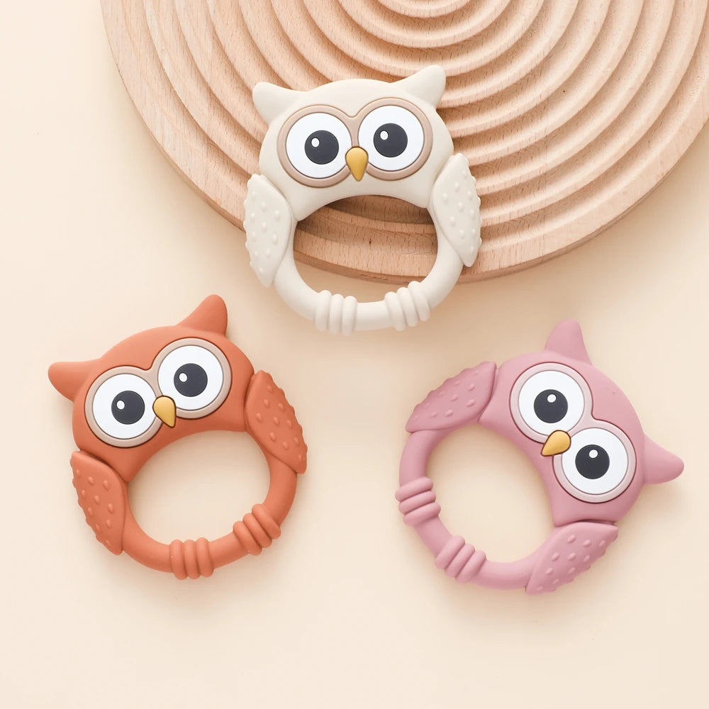 1pc Silicone Teether Baby 0-12 Toys Owl Silicone Cartoon Teether Food Grade Teething Toys for Toddlers Rattle Sensory Toys Gifts