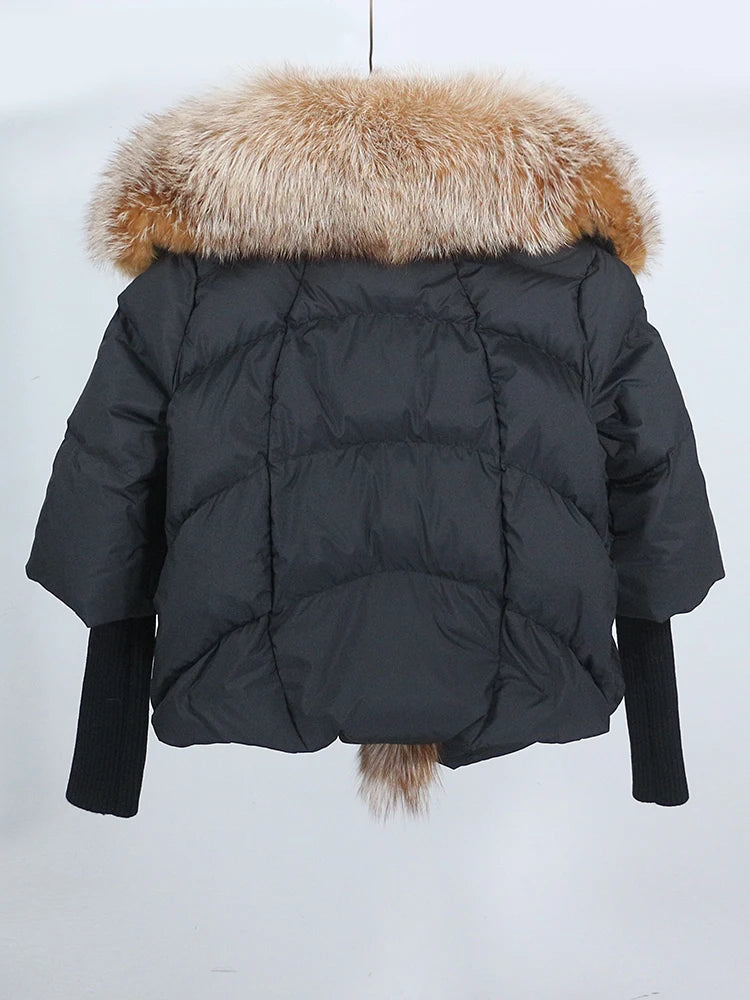 OFTUBY 2023 White Duck Down Jacket Winter Women Warm Loose Coat Natural Real Fox Fur Collar Thick Luxury Outerwear New Fashion