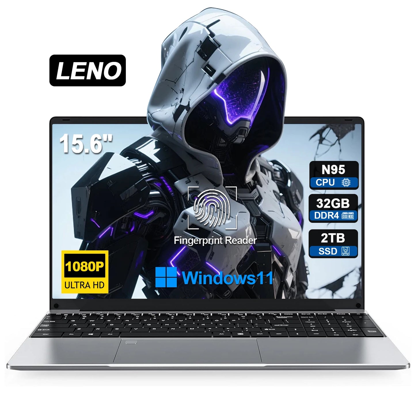 2025 NEW 15.6" Portable Laptop Intel N95 32GB DDR4 2TB SSD 7500mAh Windows11 Office Notebook Pc Gamer with Backlit Fingerprint