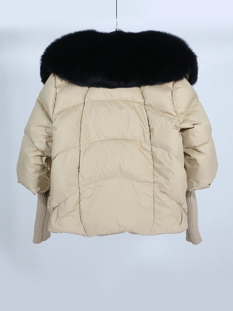 OFTUBY 2023 White Duck Down Jacket Winter Women Warm Loose Coat Natural Real Fox Fur Collar Thick Luxury Outerwear New Fashion