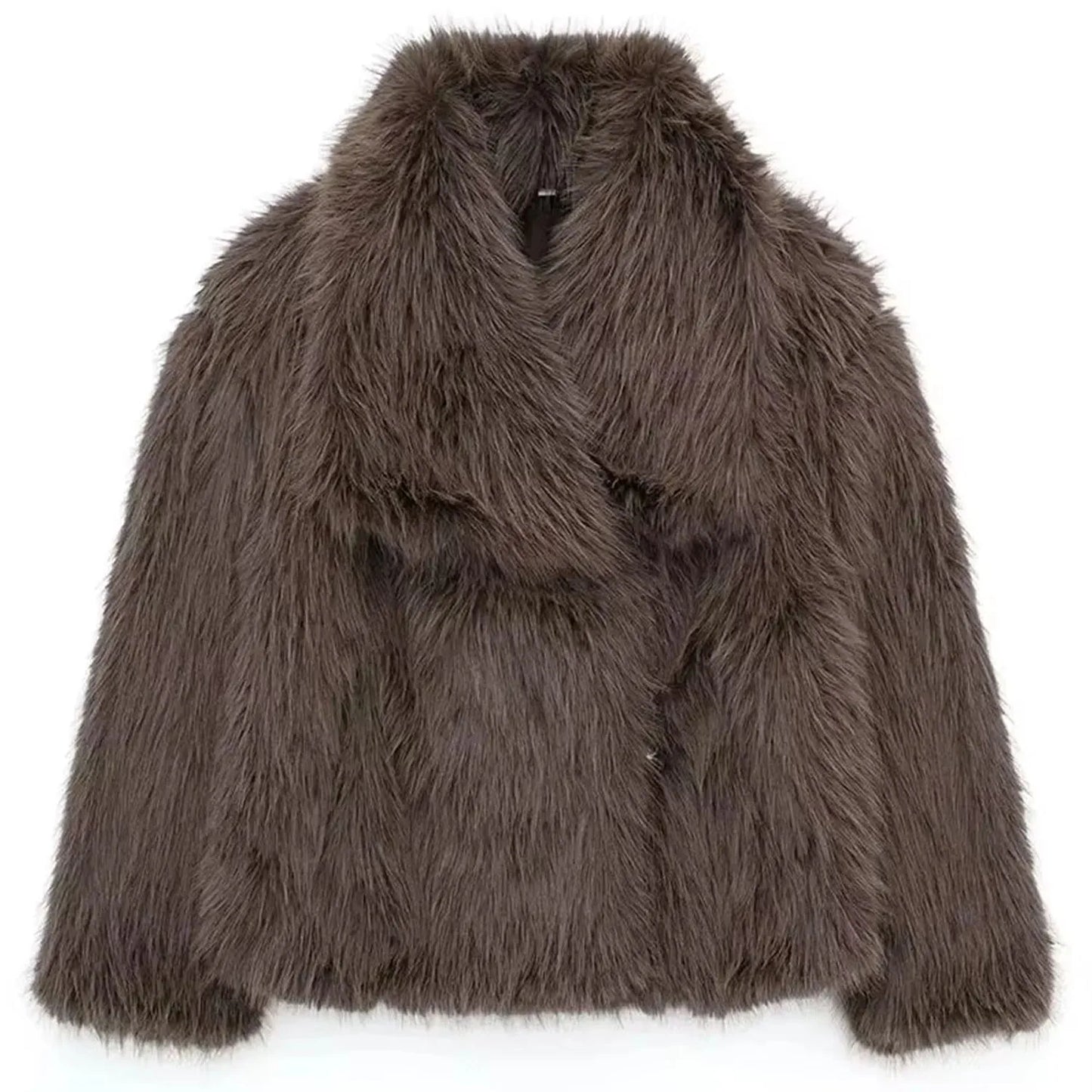 HH 2025 Winter Coats For Women Fashion New Faux Fur Long Sleeves Loose Coat Female Versatile High Street Women's Cardigan