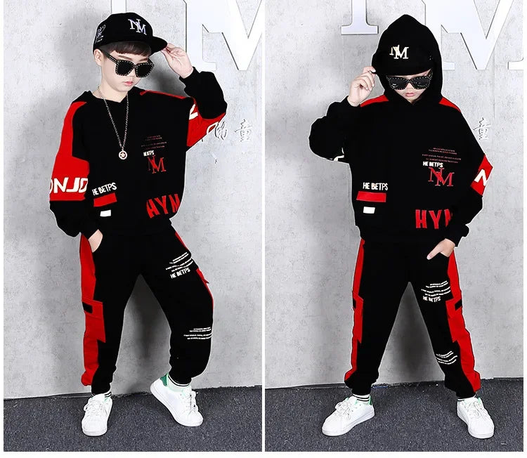 2025 spring autumn children Boy Clothes Teenager tracksuit letters Hooded Top Shirts Sweatshirt + Ankle-tie Pant 5 10 11 12 year