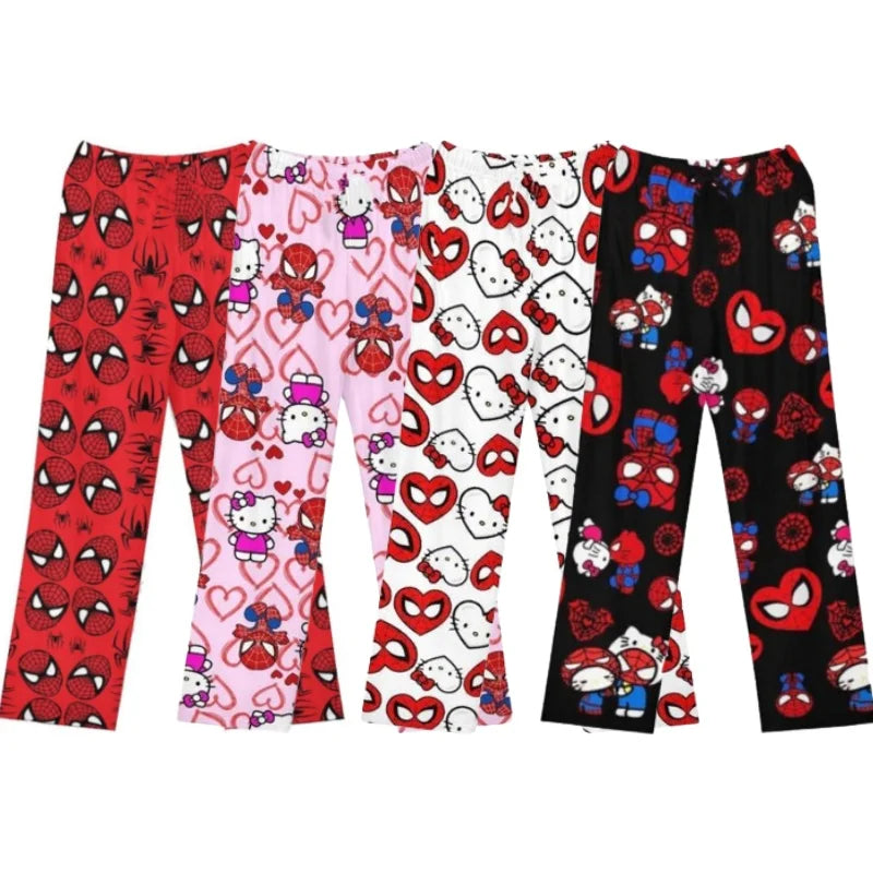 Spiderman Walking Bent Pants Sleepwear Hello Kitty Y2K Winter Plush Pajama Pants Home Plush Pants Winter Couple Pajama Pants