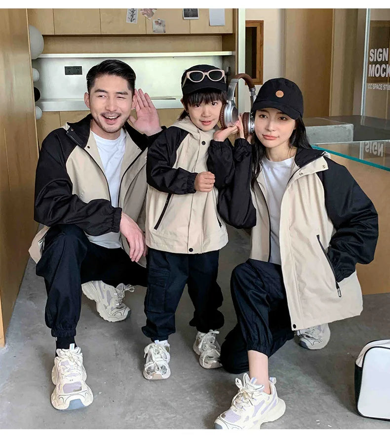 Autumn 2024 New Famliy Outdoor Clothes Fashion Korean Style Dad Mom and Daughter Son Matching Tops Zip Jacket Cargo Pants Outfit